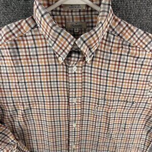 VTG Faconnable Size 4 (16R) Shirt Orange Check Long Sleeve Button Up Pocket